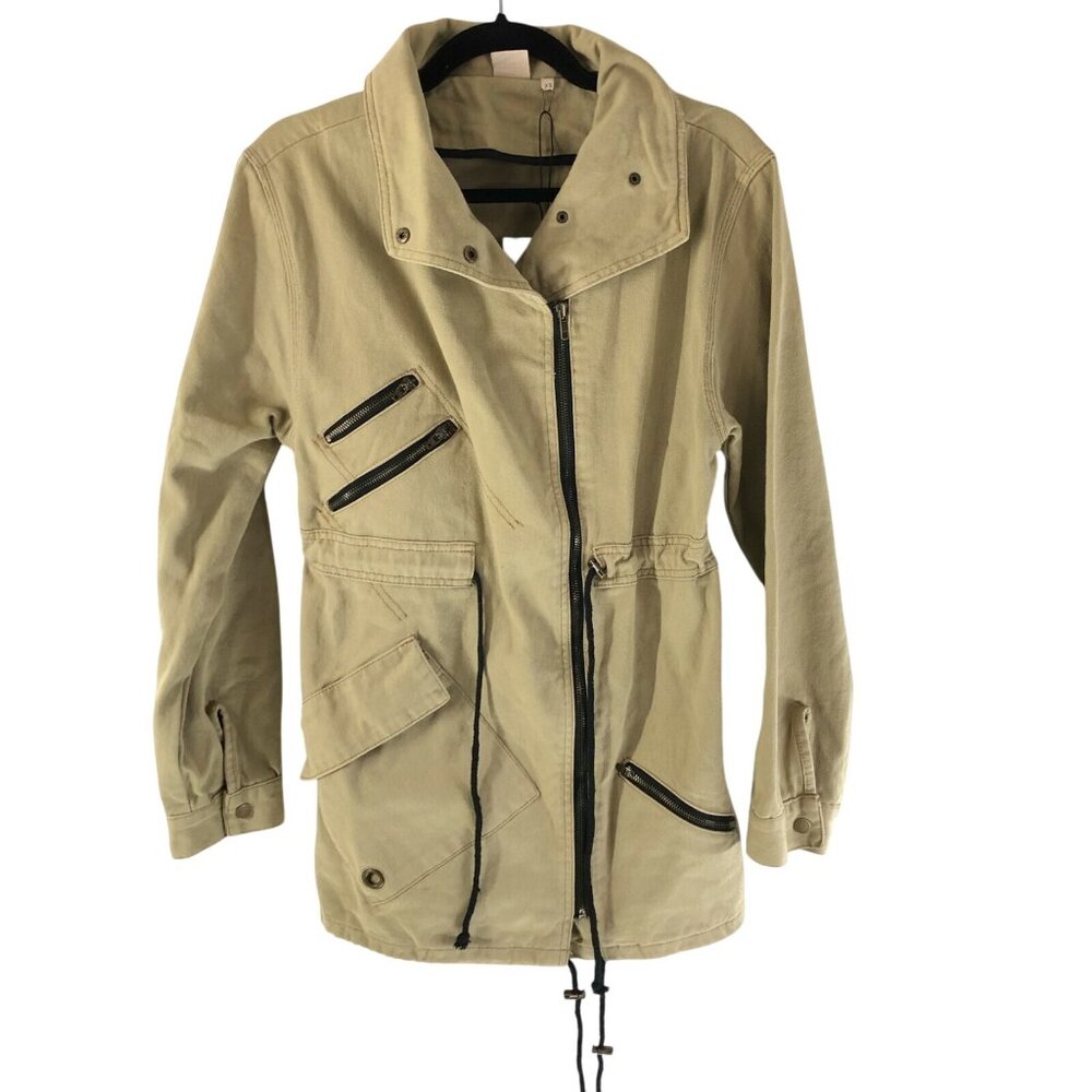 Some Days Lovin Womens Jacket Denim Utility Asymmetric Full Zip Beige XS